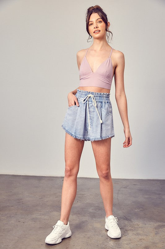 Wide Waistband Destroyed Frayed Denim Shorts - Jake J Shop