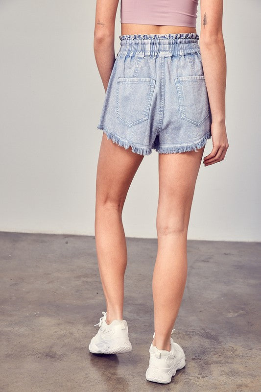 Wide Waistband Destroyed Frayed Denim Shorts - Jake J Shop