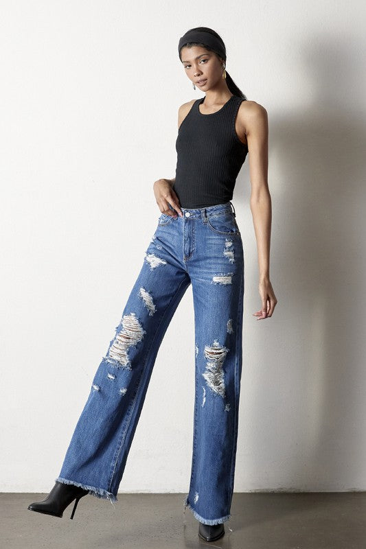 Distressed Frayed Hem Dad Jeans