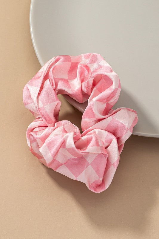 check pattern soft satin hair scrunchies - Jake J Shop