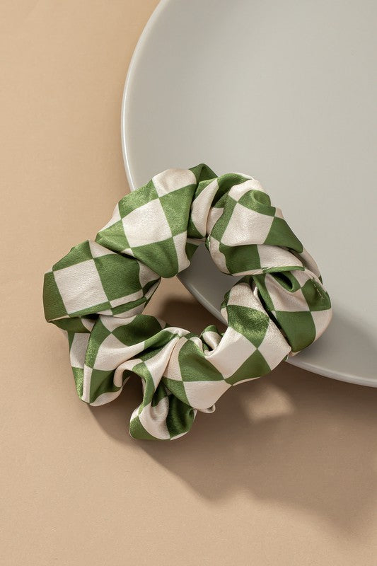 check pattern soft satin hair scrunchies - Jake J Shop