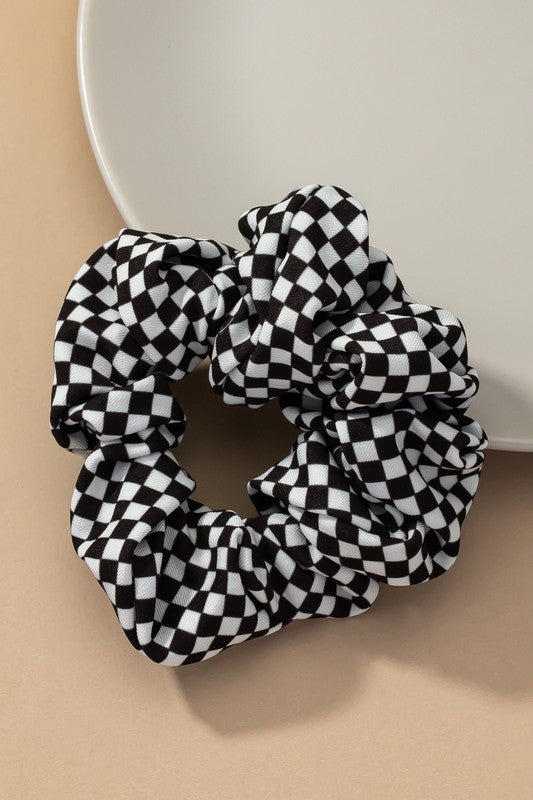 satin black and white checker hair scrunchie - Jake J Shop