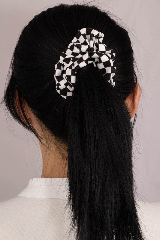 satin black and white checker hair scrunchie - Jake J Shop