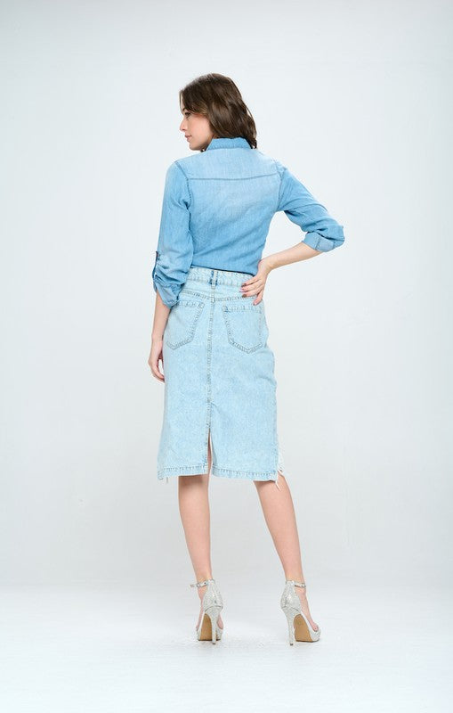 FRONT DESTROYED DENIM SKIRT - Jake J Shop