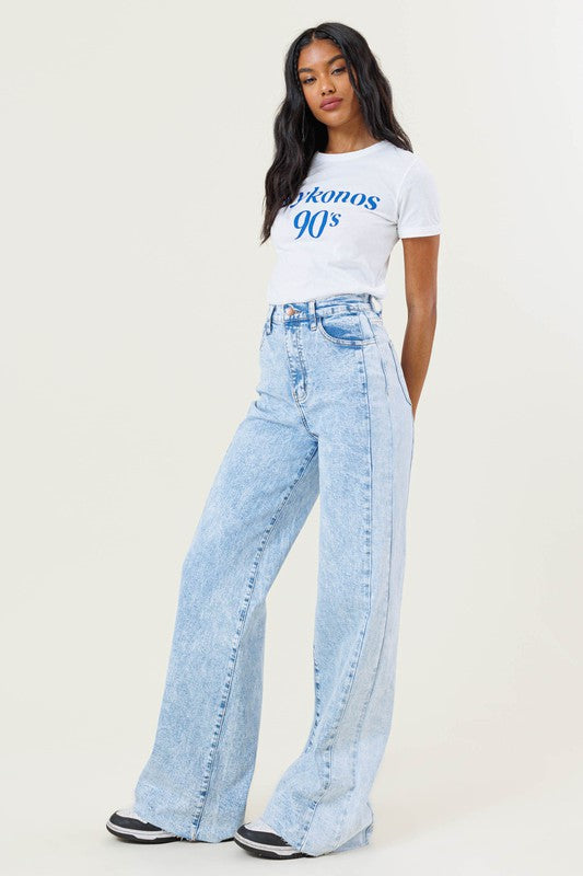 High-Rise Color Block Wide Leg Jeans