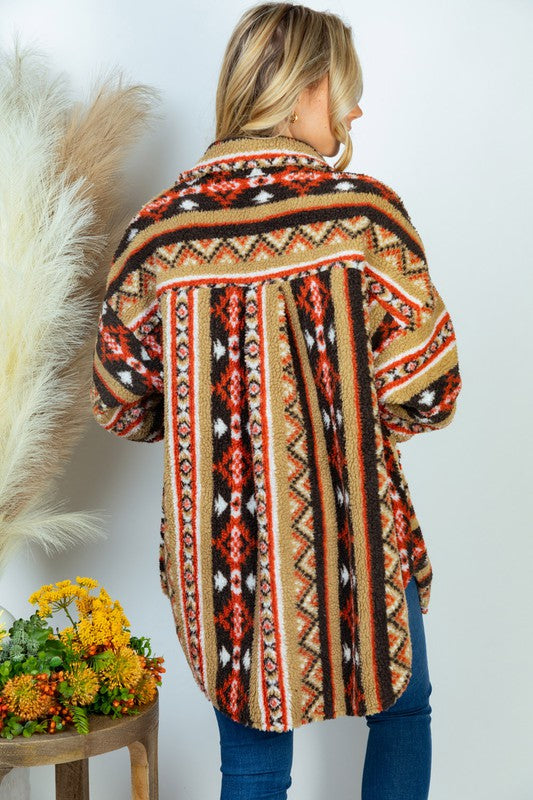 Long Sleeve Aztec Print Woven Jacket - Jake J Shop