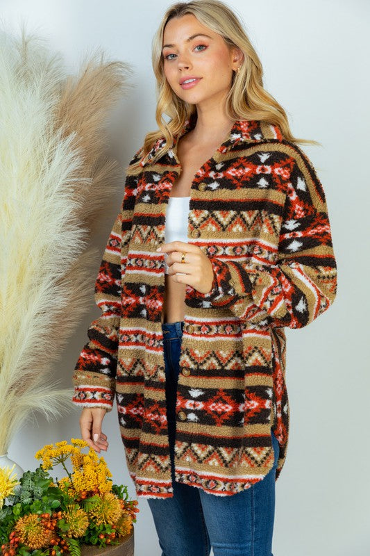 Long Sleeve Aztec Print Woven Jacket - Jake J Shop