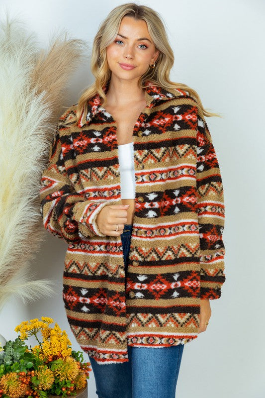 Long Sleeve Aztec Print Woven Jacket - Jake J Shop