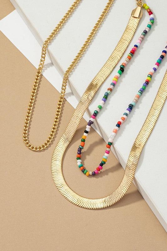 herringbone and seed bead choker chain set - Jake J Shop