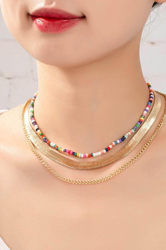 herringbone and seed bead choker chain set - Jake J Shop