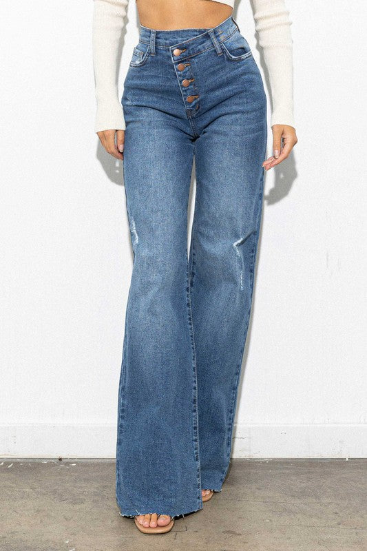 Criss Cross High Waisted Wide Leg Jeans - Jake J Shop