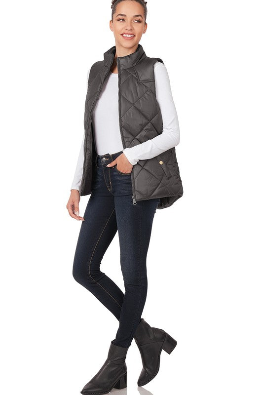 Diamond Quilted Zip Front Vest