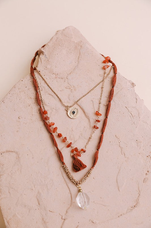 Carnelian & Crystal Drop Multi Layered Necklace - Jake J Shop