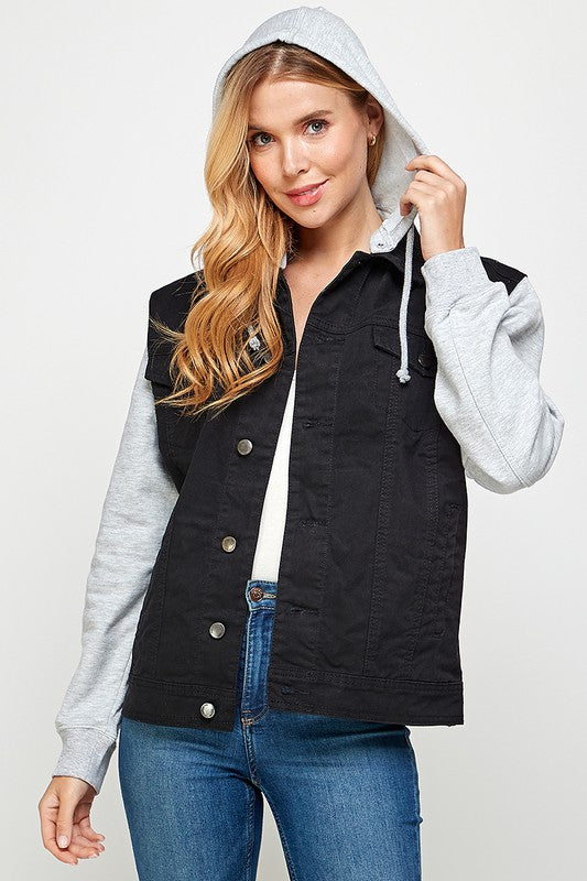 Women's Denim Jacket with Fleece Hoodies - Jake J Shop