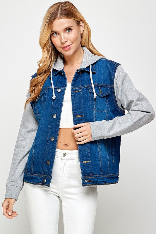 Women's Denim Jacket with Fleece Hoodies - Jake J Shop