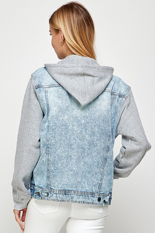 Women's Denim Jacket with Fleece Hoodies - Jake J Shop