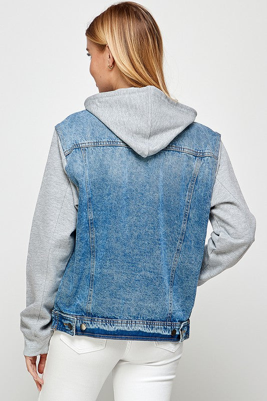 Women's Denim Jacket with Fleece Hoodies - Jake J Shop