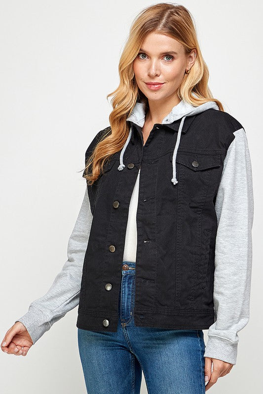 Women's Denim Jacket with Fleece Hoodies - Jake J Shop