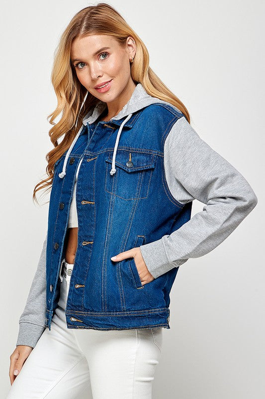 Women's Denim Jacket with Fleece Hoodies - Jake J Shop