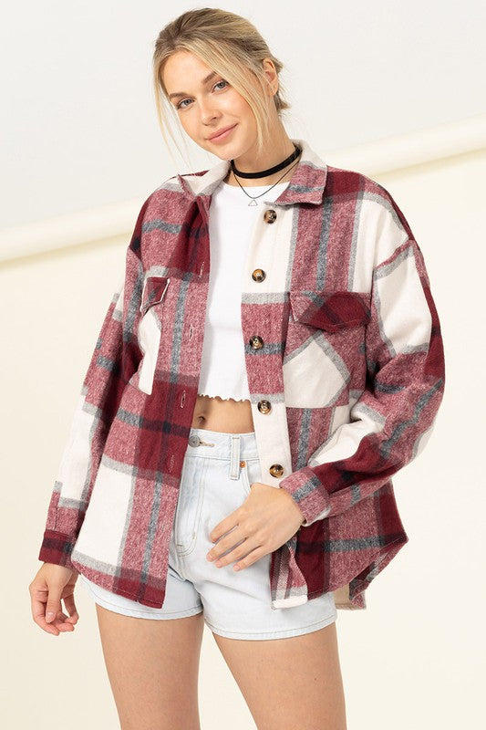 Effortless Ease Plaid Print Shacket - Jake J Shop