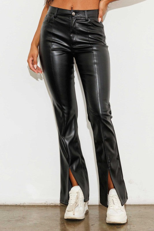 Vegan Leather Front Slit Bootcut - Jake J Shop