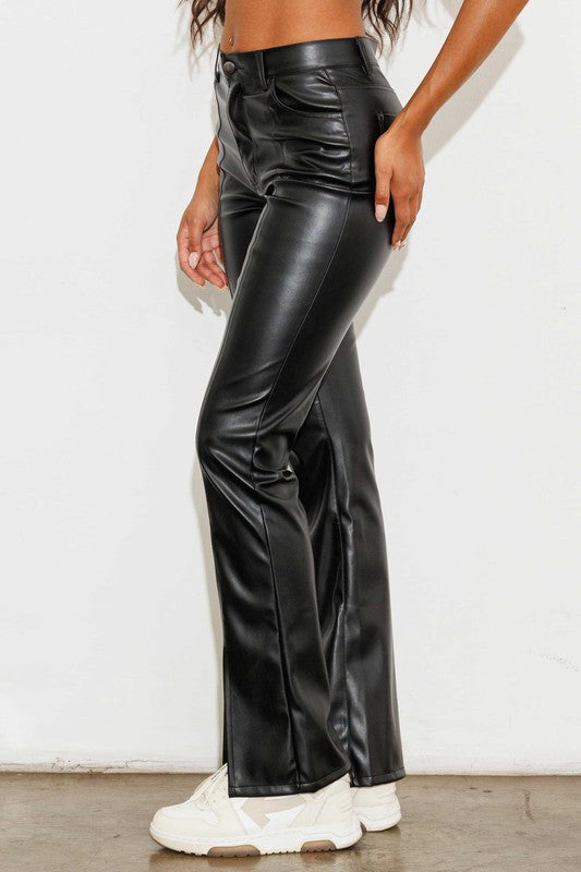 Vegan Leather Front Slit Bootcut - Jake J Shop