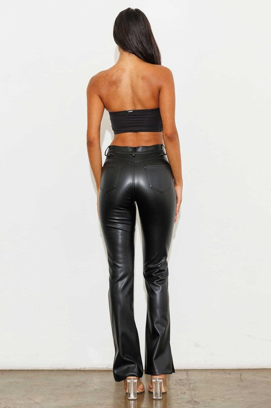 Vegan Leather Side Slit Bootcut - Jake J Shop