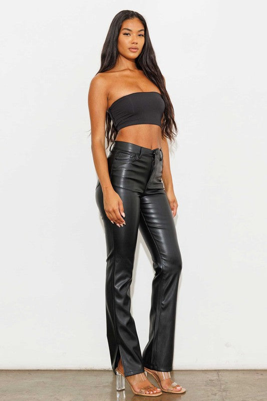 Vegan Leather Side Slit Bootcut - Jake J Shop