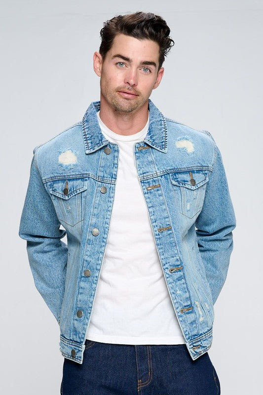 Men's Denim Jacket with Distressed