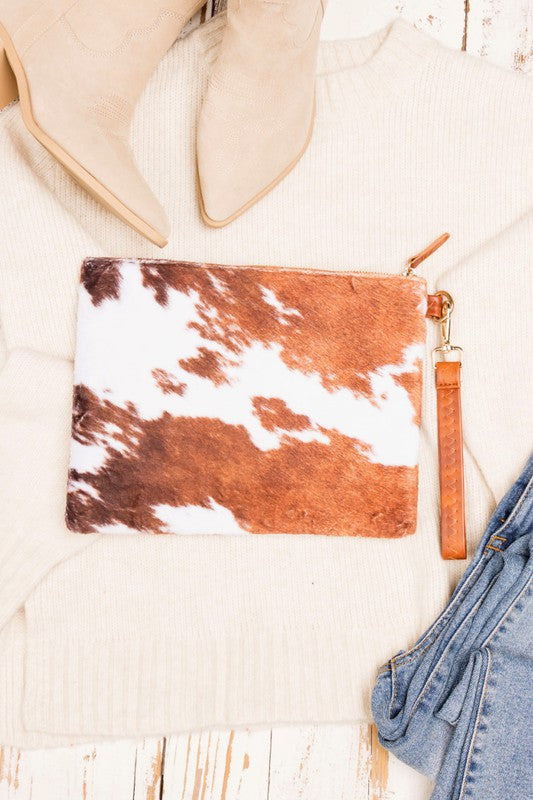 Faux Fur Cow Animal Print Clutch - Jake J Shop