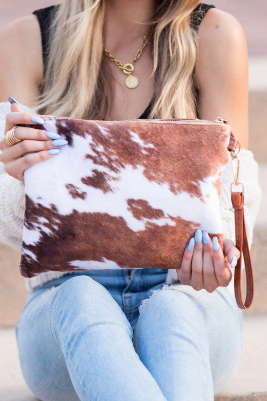 Faux Fur Cow Animal Print Clutch - Jake J Shop