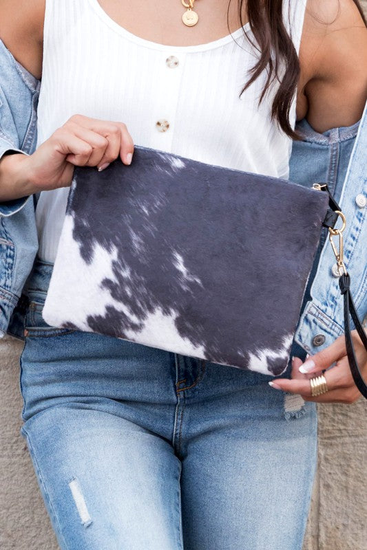 Faux Fur Cow Animal Print Clutch - Jake J Shop