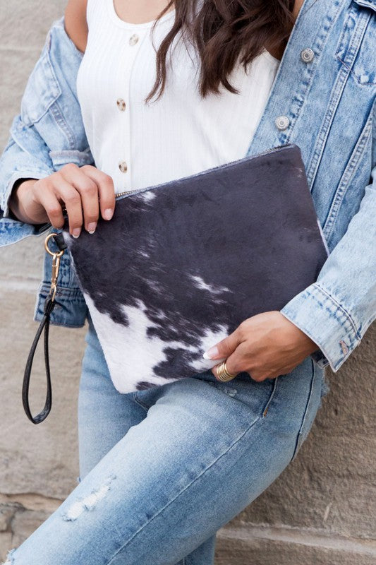 Faux Fur Cow Animal Print Clutch - Jake J Shop