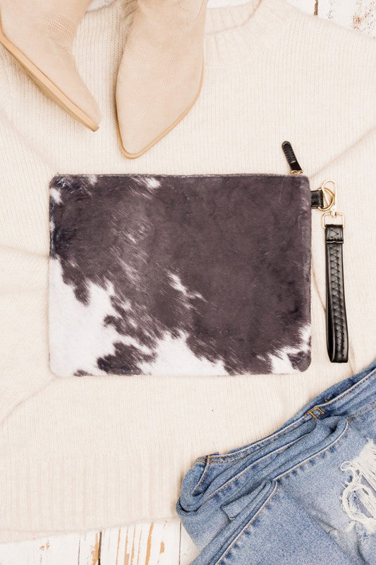 Faux Fur Cow Animal Print Clutch - Jake J Shop