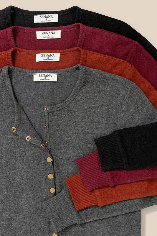 Crew Neck Snap button Soft Sweater Cardigan