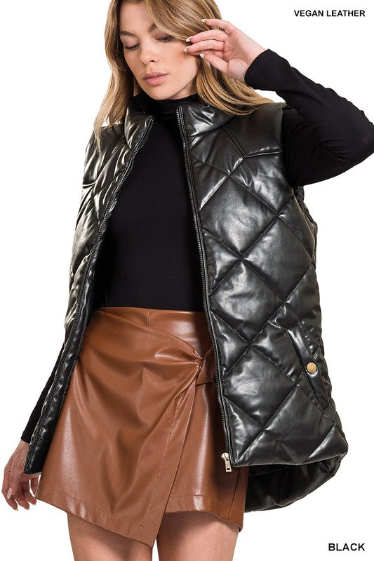 Vegan Leather Puffer Vest - Jake J Shop