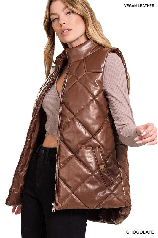 Vegan Leather Puffer Vest - Jake J Shop