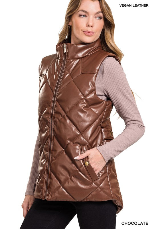 Vegan Leather Puffer Vest - Jake J Shop