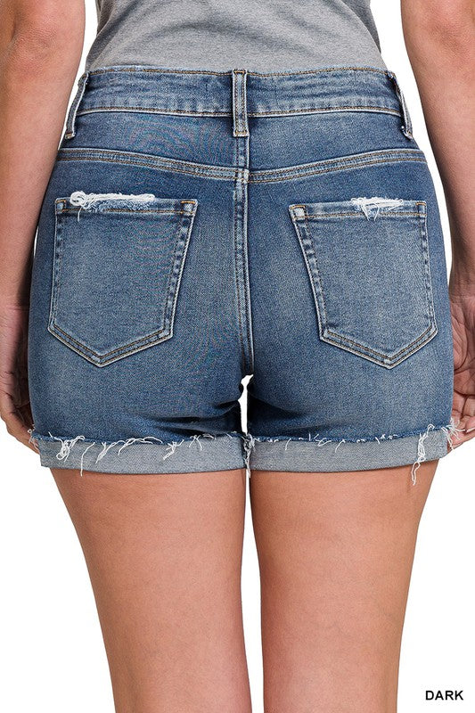 Distressed Cuffed Raw Hem Denim Shorts