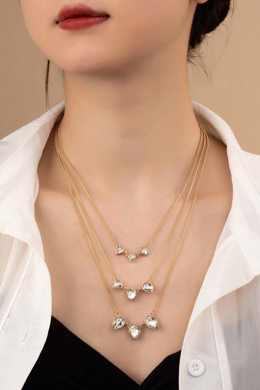 3 row teardrop stone charm necklace - Jake J Shop