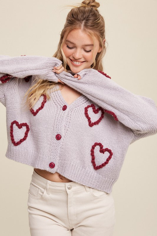 Lots of Love Knit Copped Heart Cardigan