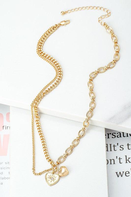 Asymmetric mix chain with heart pendant necklace - Jake J Shop