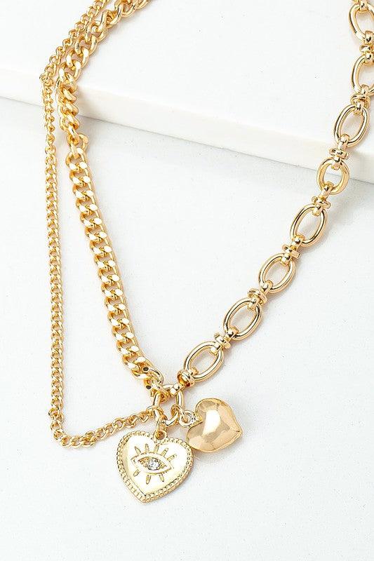 Asymmetric mix chain with heart pendant necklace - Jake J Shop