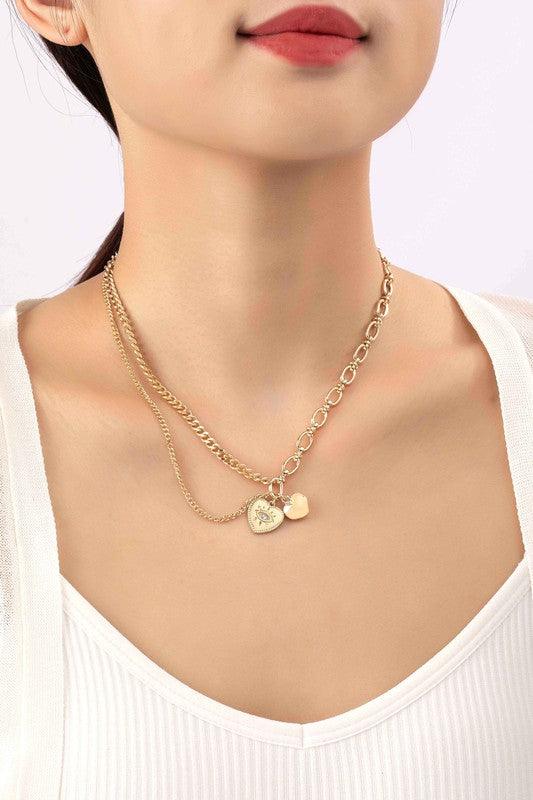 Asymmetric mix chain with heart pendant necklace - Jake J Shop