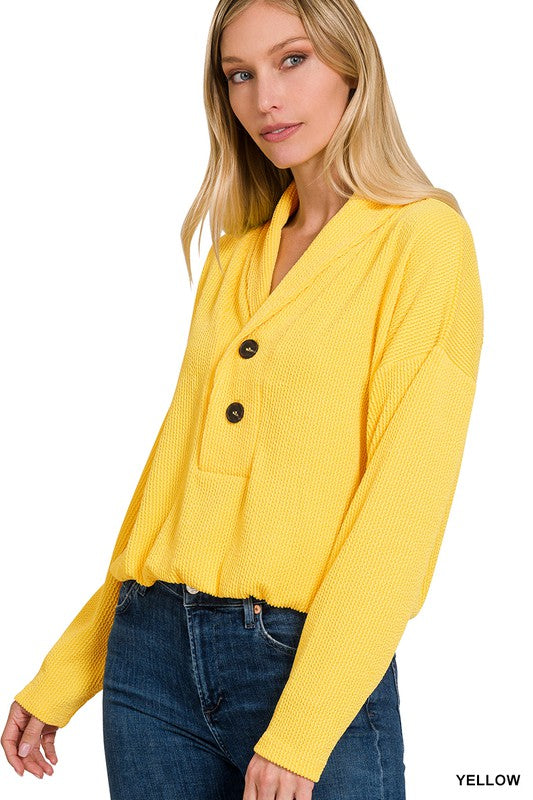 Textured Line Elastic Waist Pullover Top