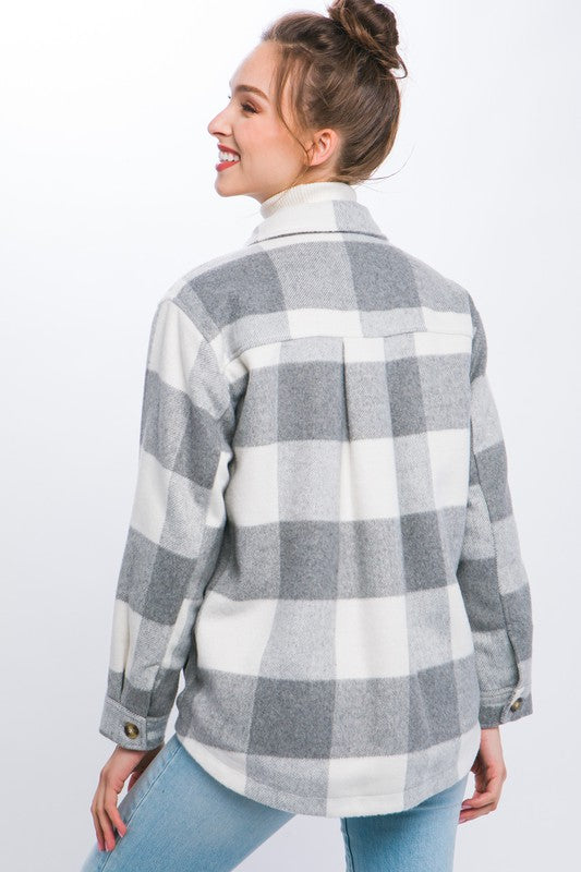 Plaid Button Down Jacket with Front Pocket Detail - Jake J Shop