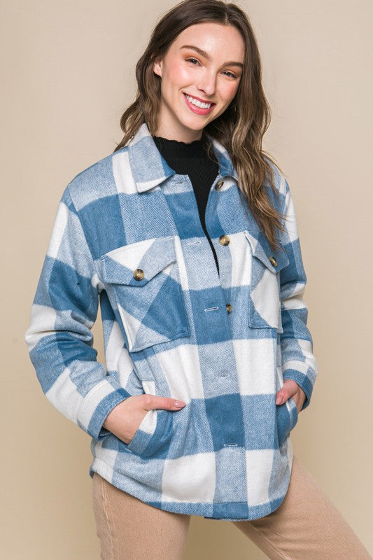 Plaid Button Down Jacket with Front Pocket Detail - Jake J Shop