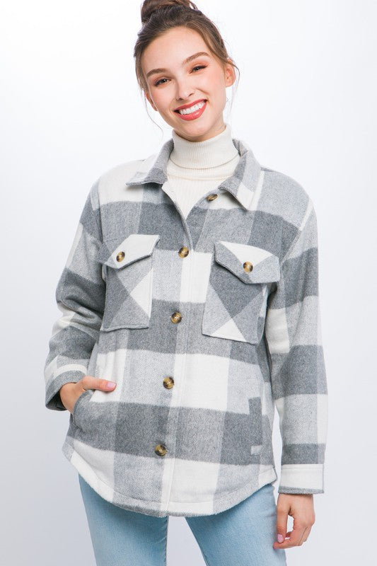 Plaid Button Down Jacket with Front Pocket Detail - Jake J Shop