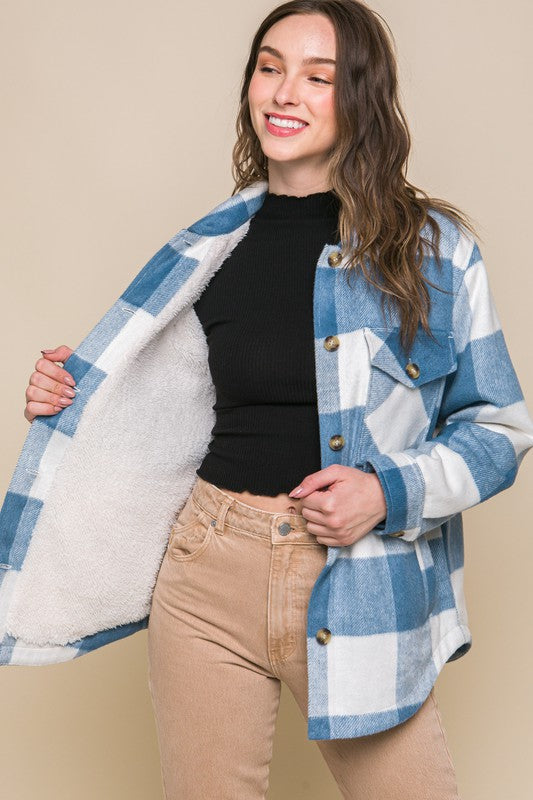 Plaid Button Down Jacket with Front Pocket Detail - Jake J Shop