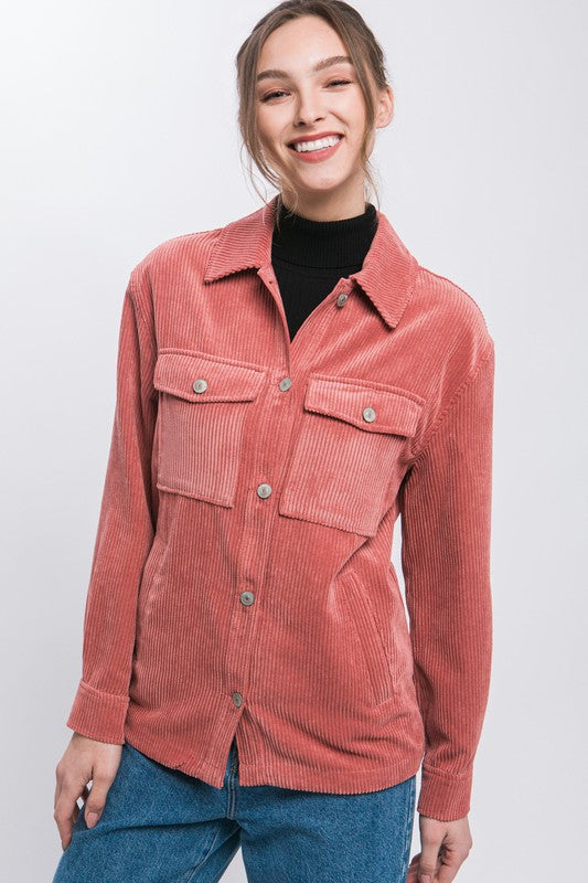 Corduroy Button Down Jacket With Pockets